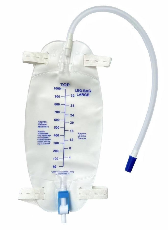 lifevv 3 Pack Easy-Tap Leg Bag Urinary Drainage Bag, 32 Oz with 3 18” Tubing, Anti-Reflux Valve, Cloth Straps Easy Flip Drain - Image 1
